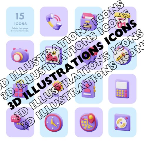 Blue Purple 3D Illustrations Icons Set cover image.