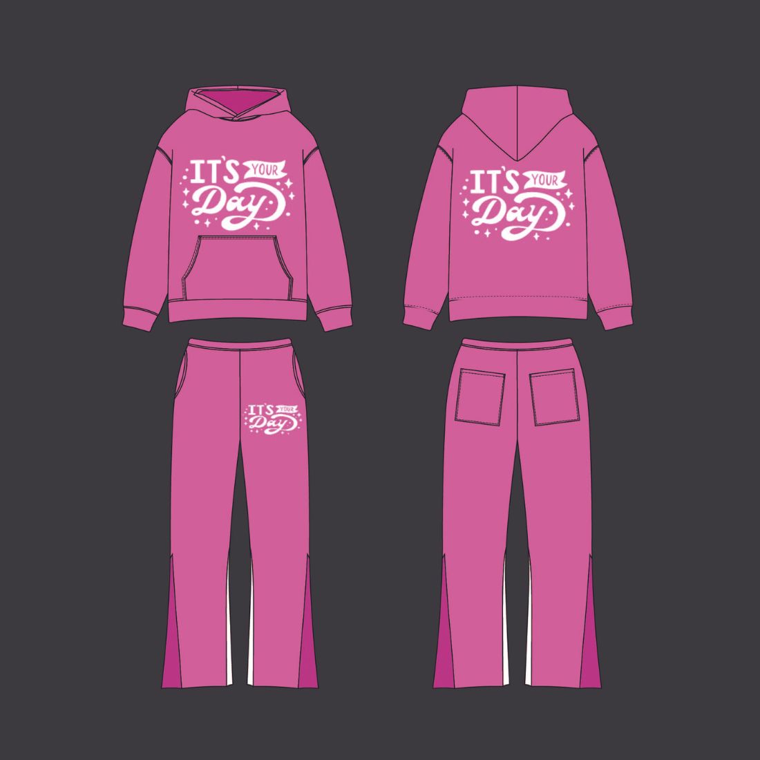 Cropped Hoodie Template Tracksuit Mockup Flared Joggers Vector Mockup Illustrator Procreate Template Design Clothing Brand Hoodie Tech Pack preview image.
