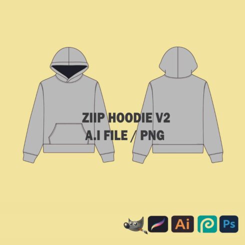 Streetwear Oversize Zip Up Hoodie Sweatshirt Mockup Vector Adobe Illustrator, Procreate, PNG, Clothing Template Sketch Tech Pack - Download cover image.