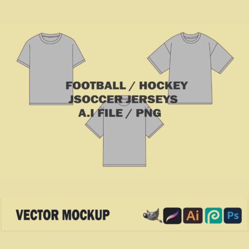SoccerJersey Vector Mockup Footbaall Jersey Template Pack Illustrator Hockey Jersey Tech Pack Procreate Mockup Blank T Shirt Flat Sketch cover image.