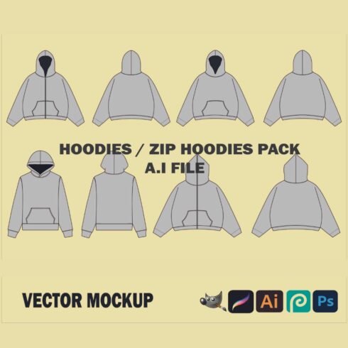 Streetwear Hoodie Template Streetwear Vector Tech Pack Vector Mockup Pack Bundle Illustrator Template Bundle Procreate Mockup Clothing Flat cover image.