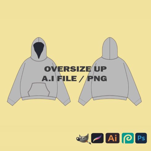 Streetwear Vector Zip Up Hoodie Template Hoodie Mockup Vector Tech Pack Procreate Mockup Clothing Template ai Design Sketch Flat Drawing SVG cover image.