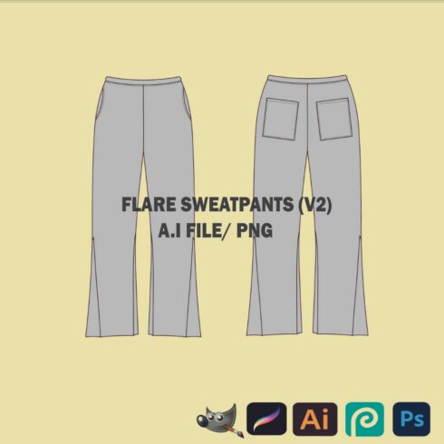 Streetwear Vector Tech Pack Flared Joggers Mockup Illustrator Procreate Mockup Clothing Vector Template Clothing Brand Blank Design Sketch Tech Pack - Download cover image.