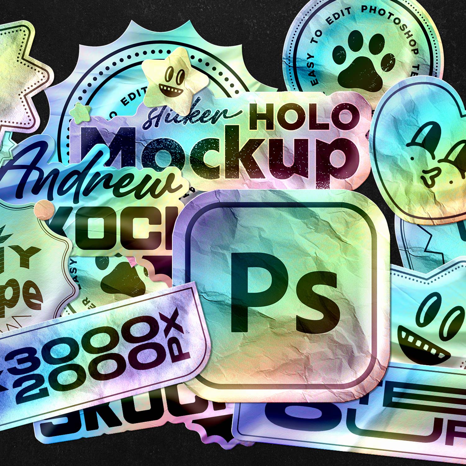 Holographic Sticker Mockup preview image.