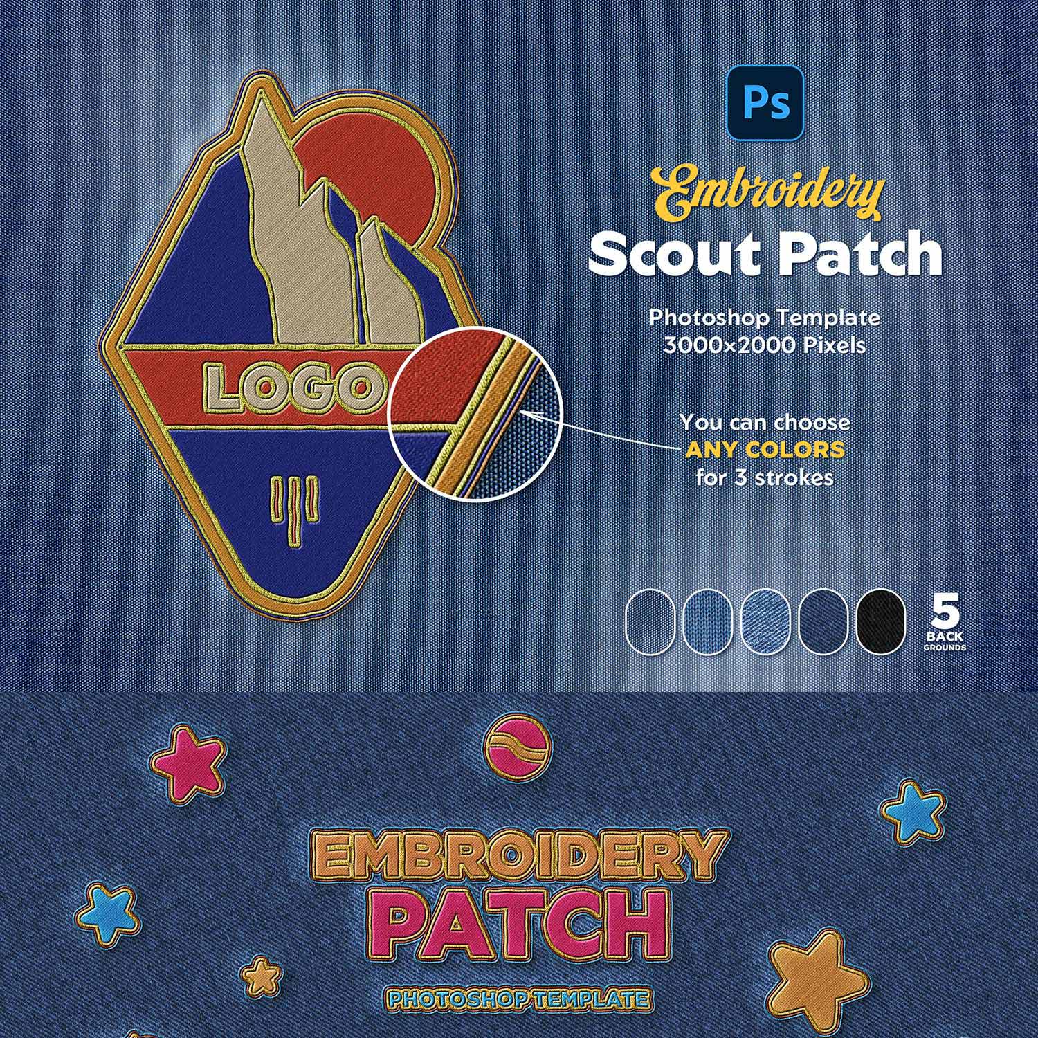Embroidery Patch Mockup preview image.