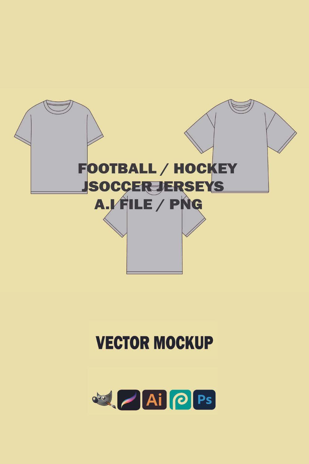 SoccerJersey Vector Mockup Footbaall Jersey Template Pack Illustrator Hockey Jersey Tech Pack Procreate Mockup Blank T Shirt Flat Sketch pinterest preview image.