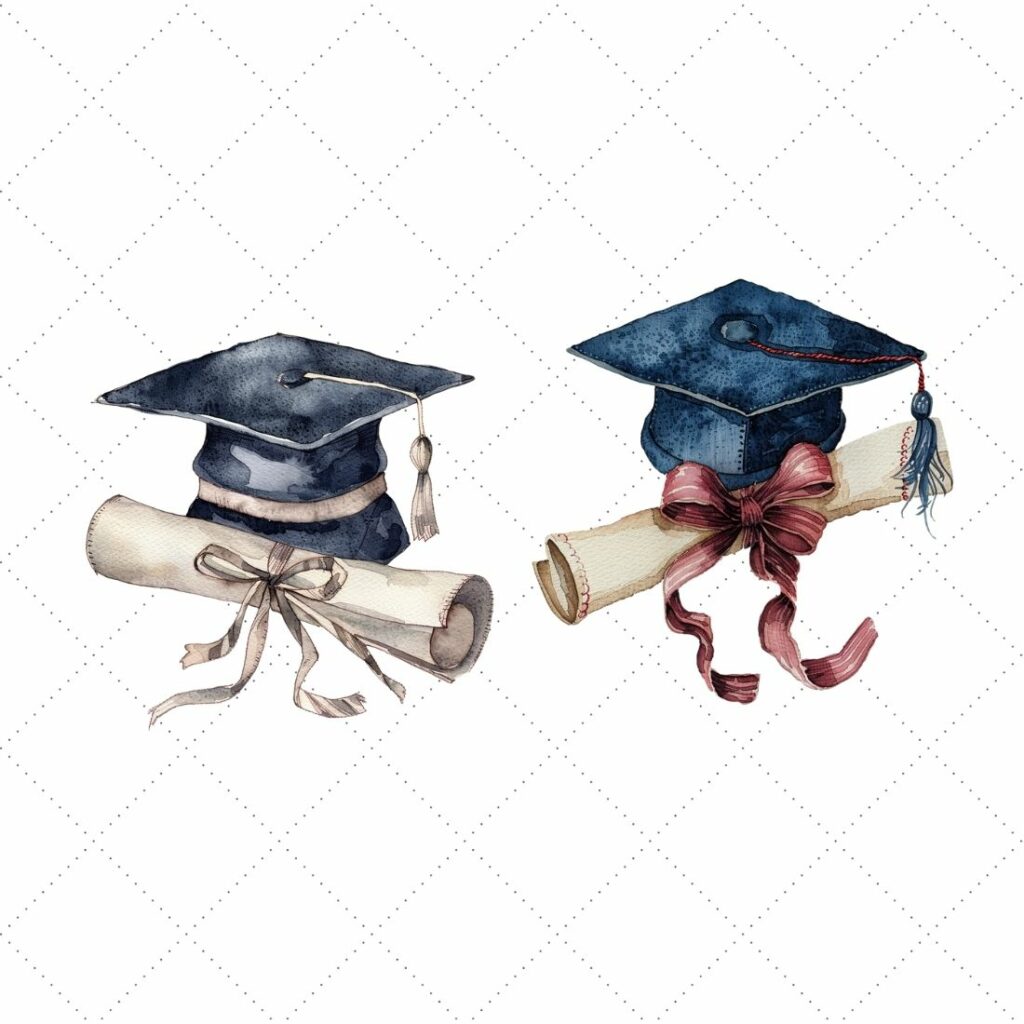 Watercolor graduation cap and diploma Clipart Bundle, graduation cap ...