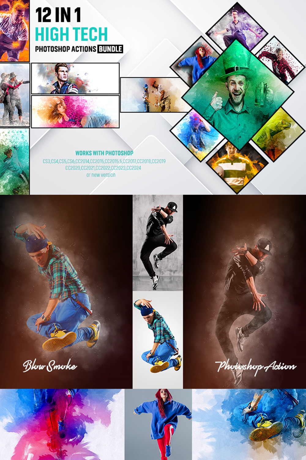 12-IN-1 HIGH TECH PHOTOSHOP ACTIONS BUNDLE pinterest preview image.