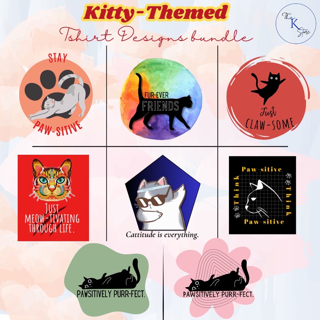 8 Cute and Funky Cat themed multipurpose designs bundle! preview image.