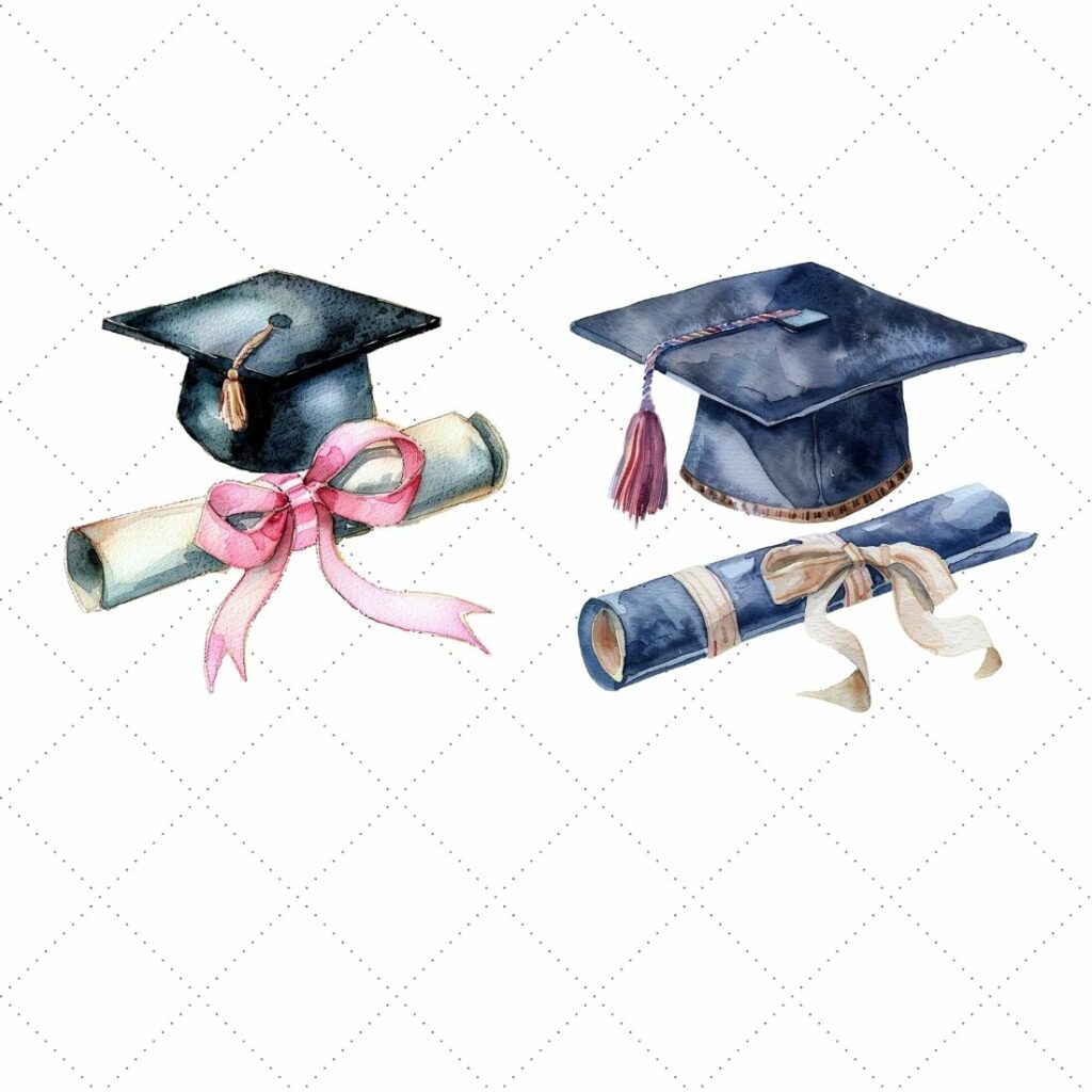 Watercolor graduation cap and diploma Clipart Bundle - MasterBundles
