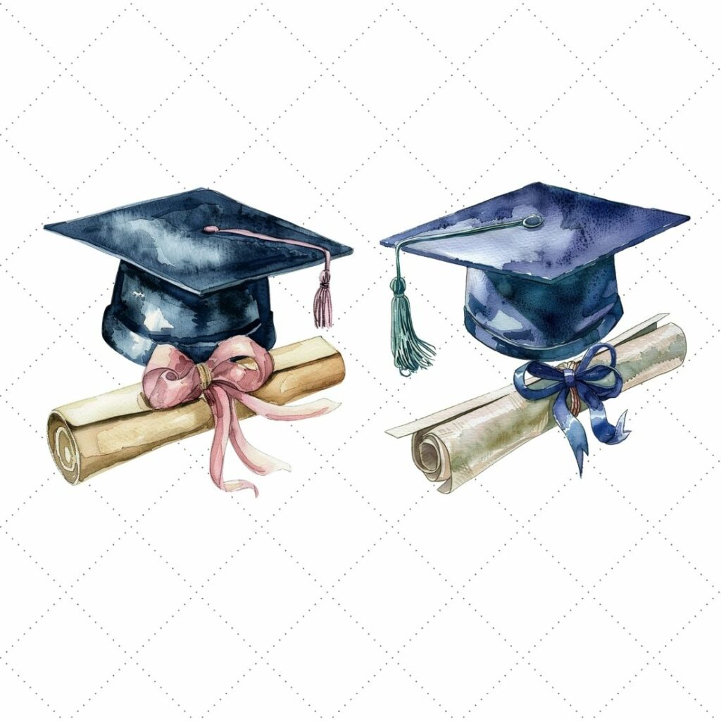 Watercolor graduation cap and diploma Clipart Bundle, diploma clipart ...
