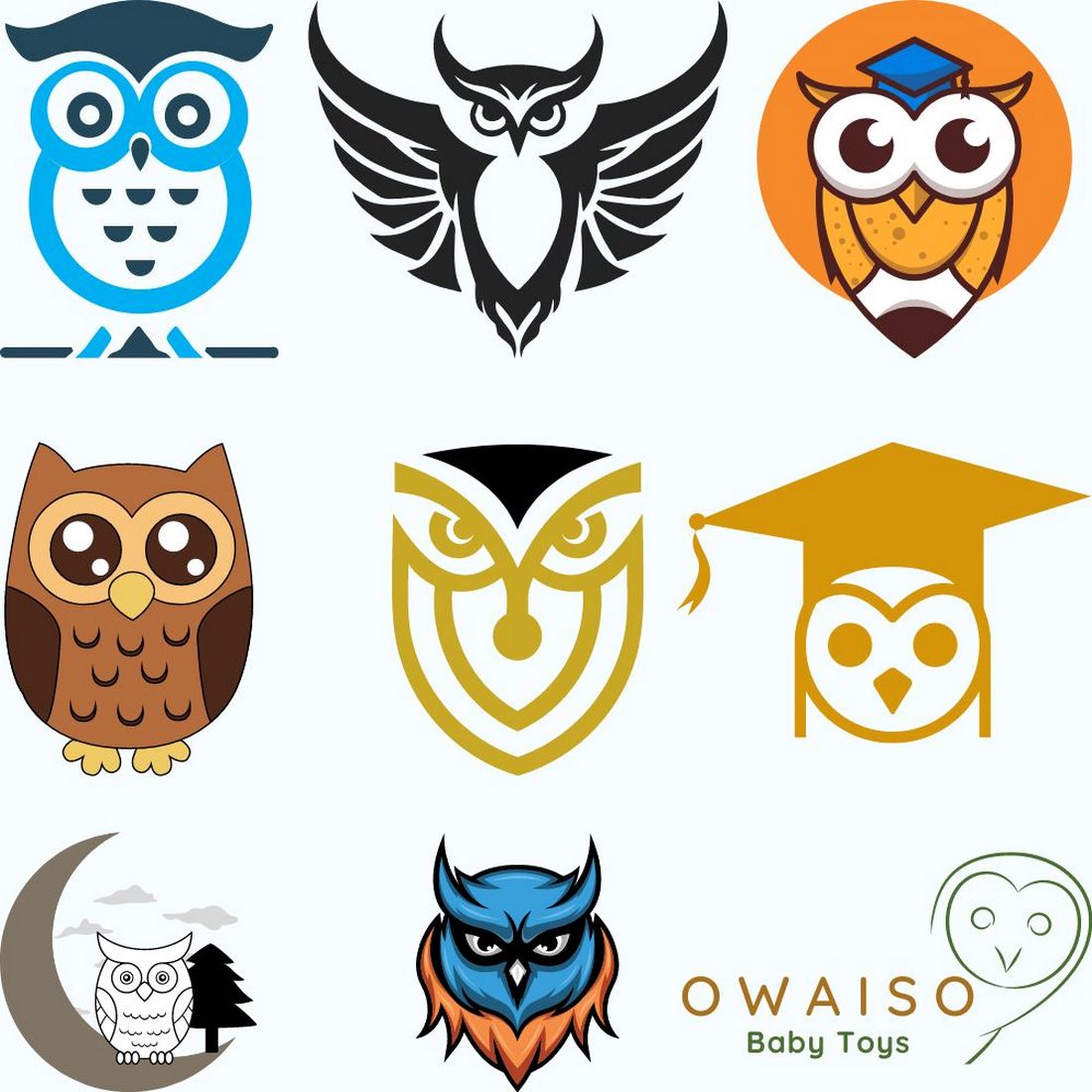 collection of owls logo design preview image.