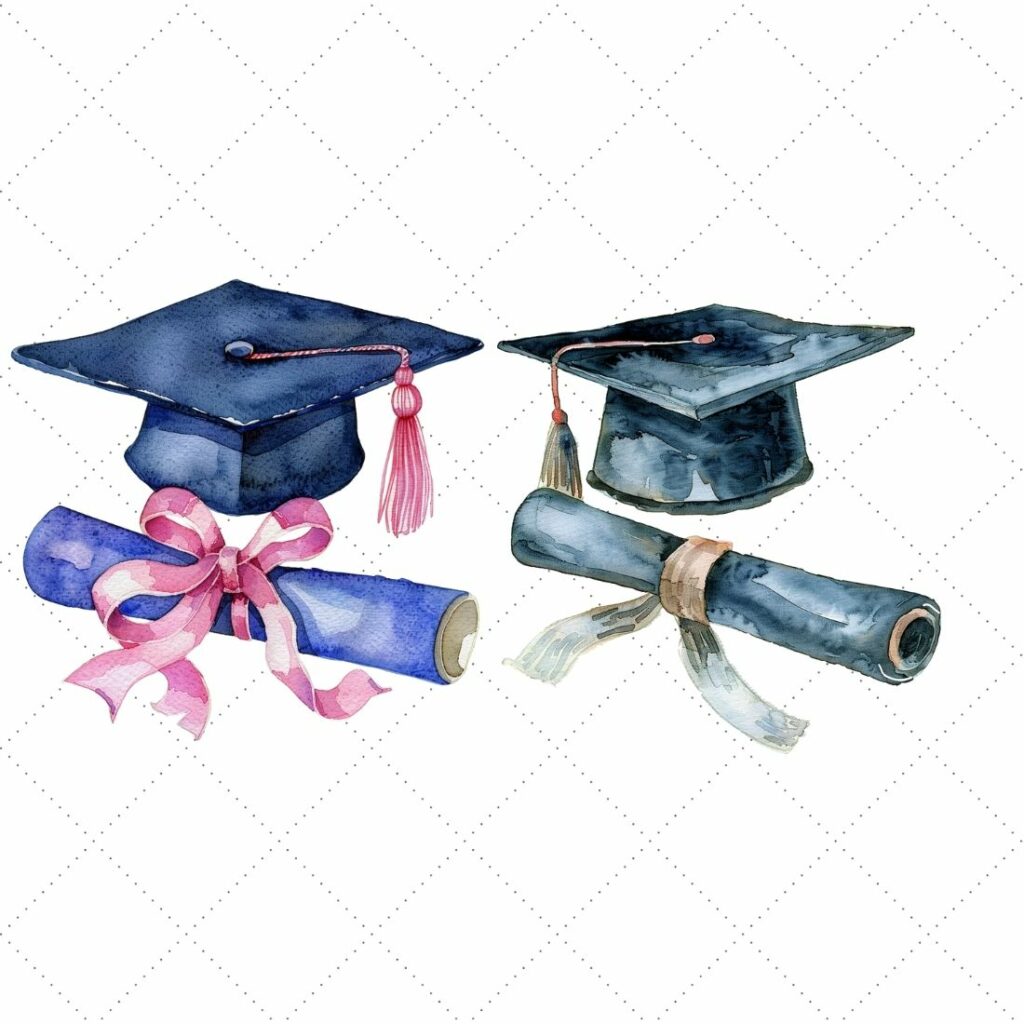 Watercolor Graduation Cap Clipart Bundle - MasterBundles