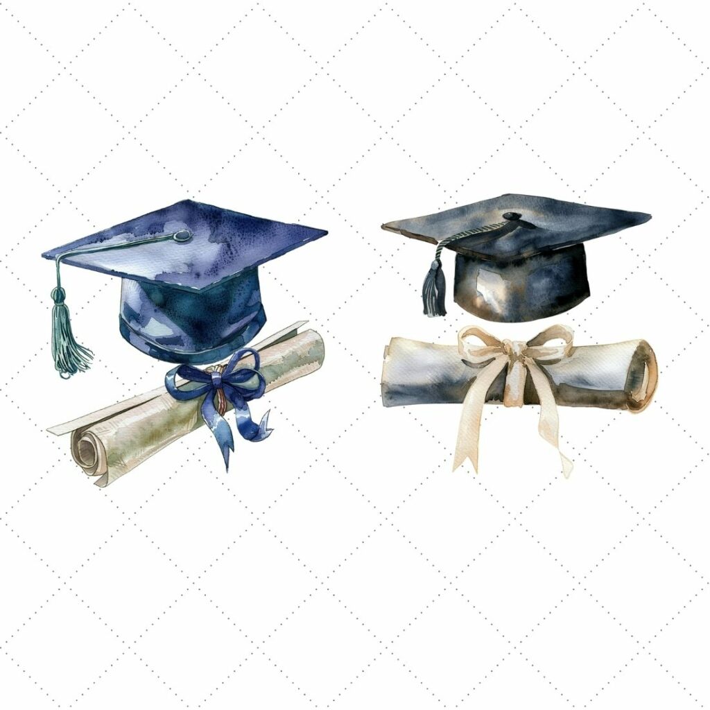 Watercolor graduation cap and diploma Clipart Bundle, diploma clipart ...