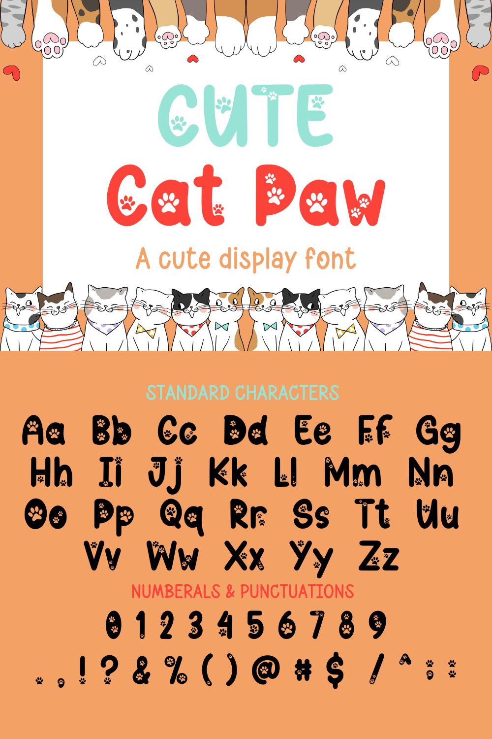 Cute Cat Paw- Display Font pinterest preview image.