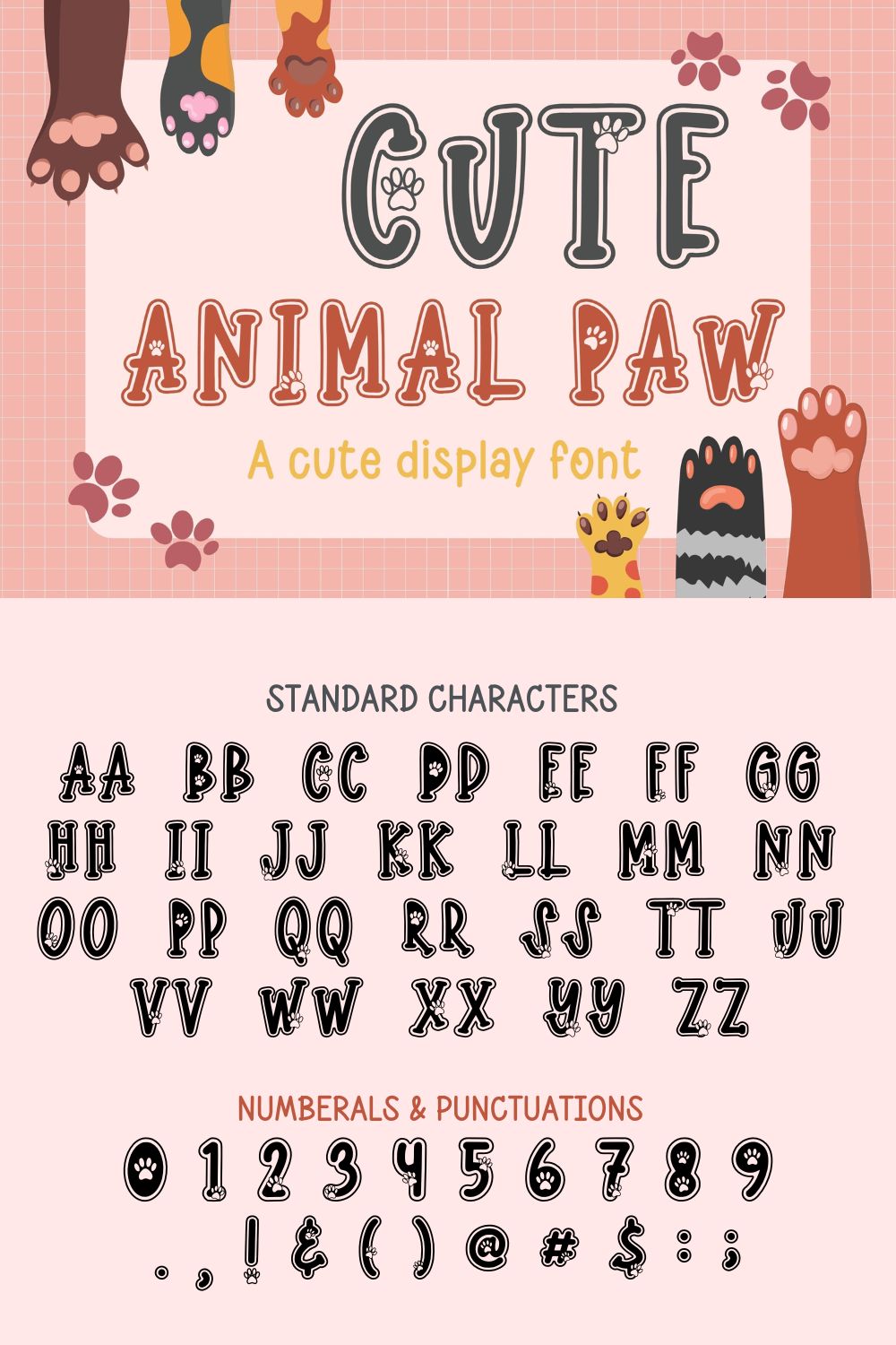 Cute Animal Paw- Display Font pinterest preview image.