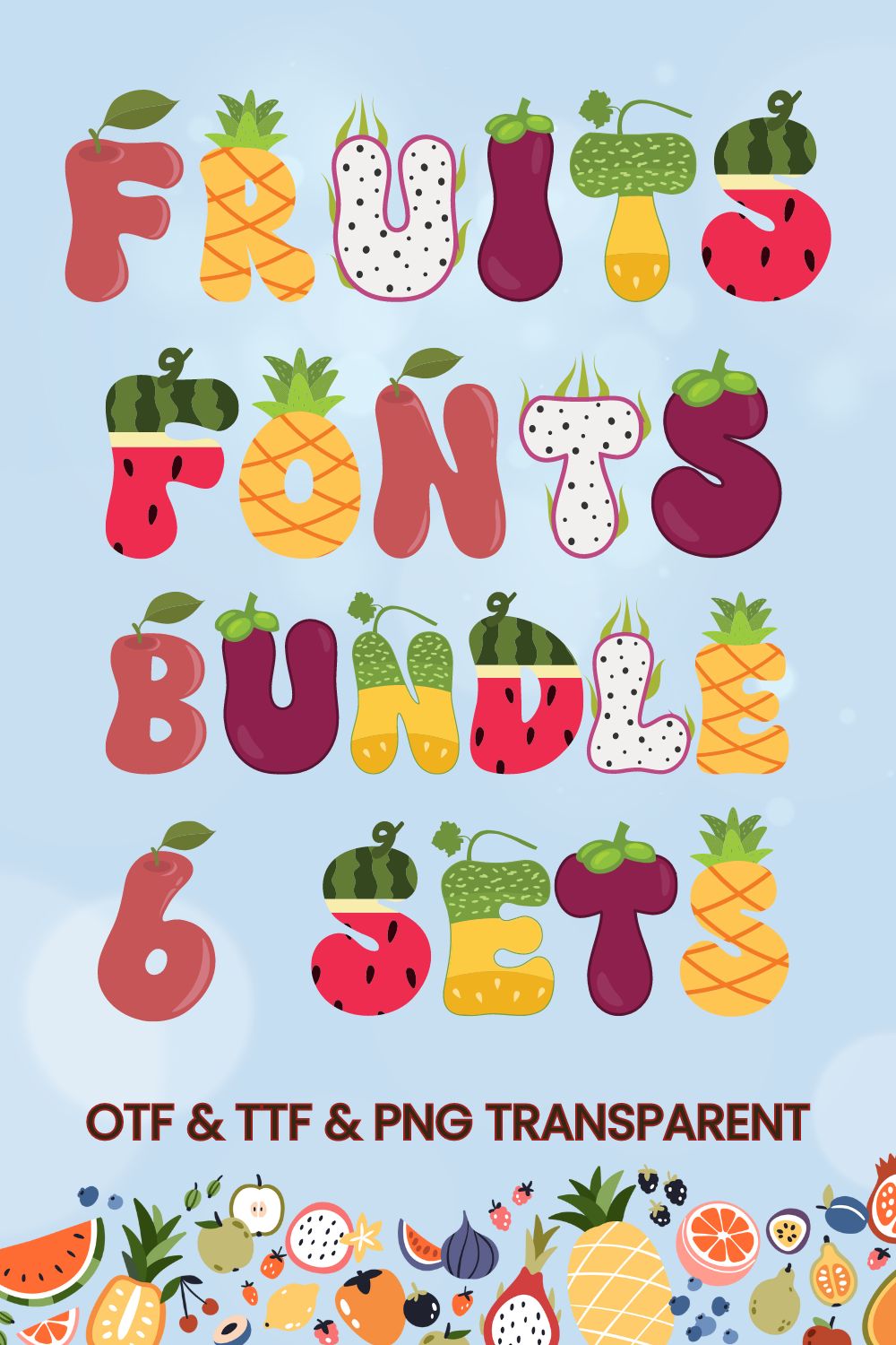 Fruits Fonts Bundle - 6 Sets pinterest preview image.