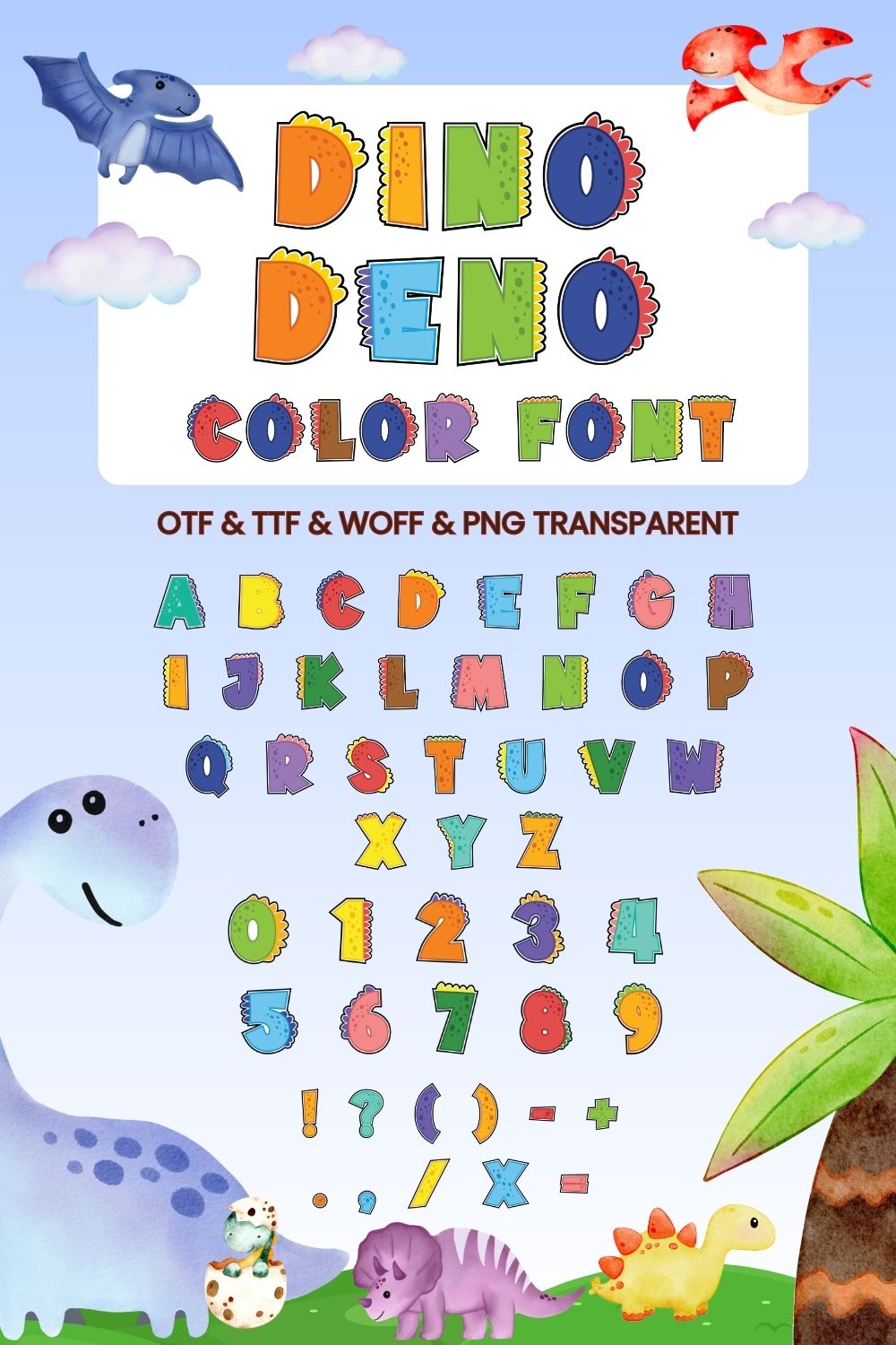 Dino Ddno - Color Font pinterest preview image.