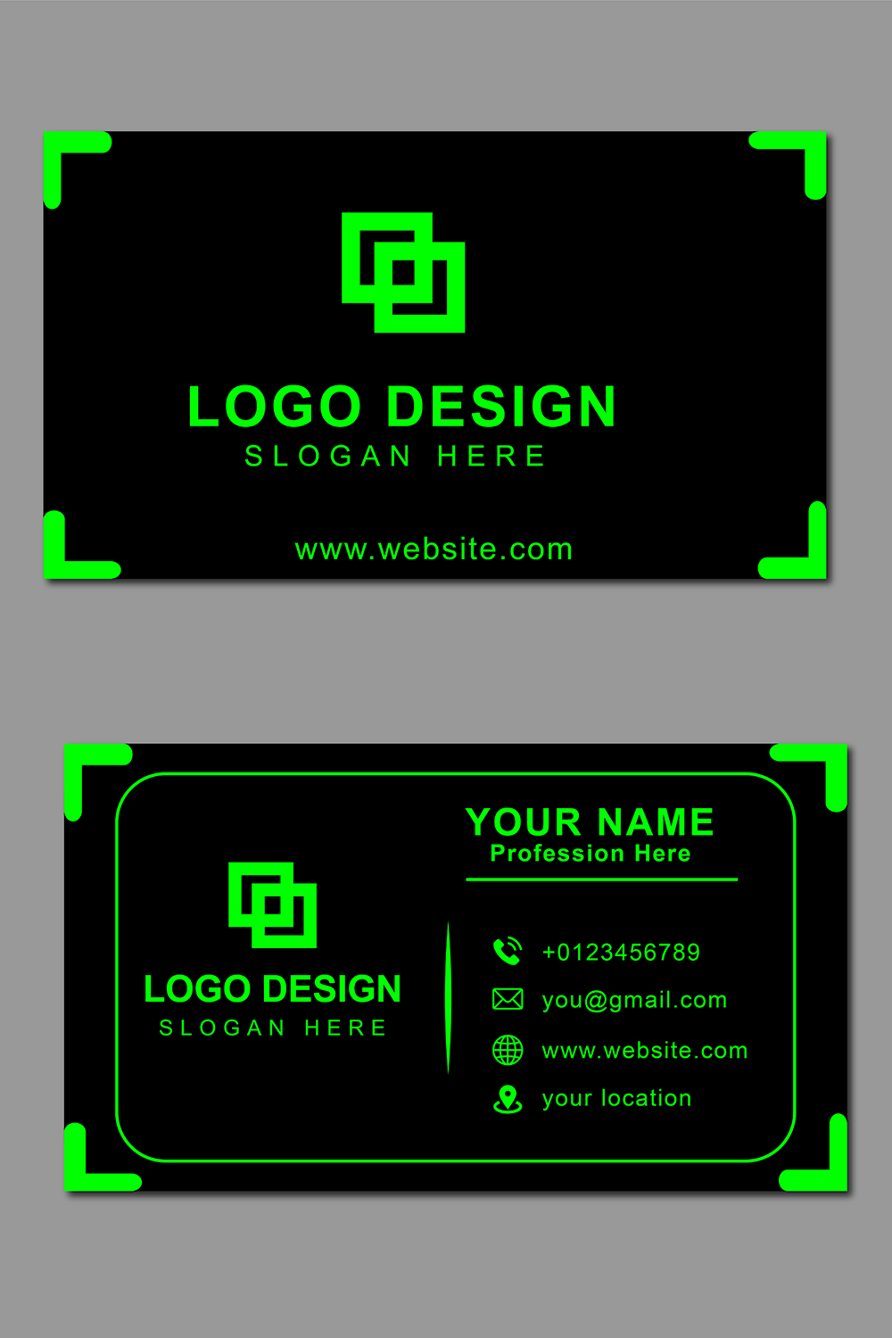 Modern business card design pinterest preview image.