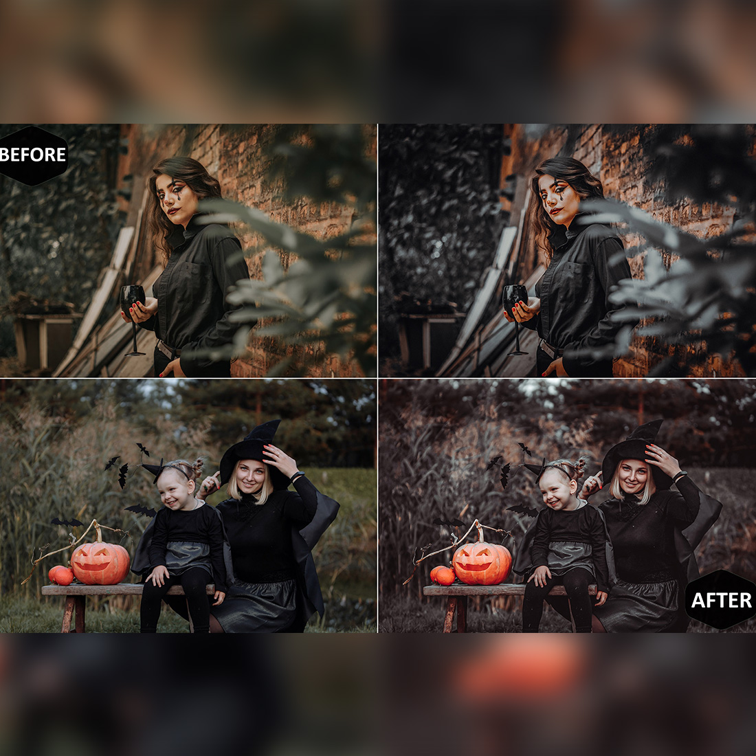 12 Photoshop Actions, Day of the Dead Ps Action, Halloween ACR Preset, Black Orange Ps Filter Atn Portrait Lifestyle Theme Instagram Blogger preview image.