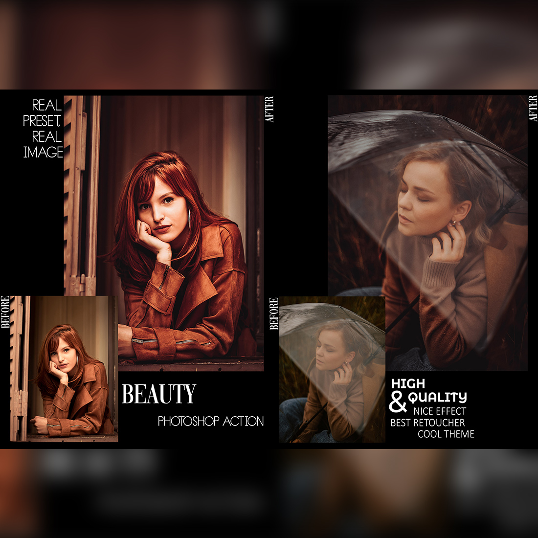 12 Photoshop Actions, Moody Chic Ps Action, Dark Fall ACR Preset, Autumn Ps Filter, Atn Portrait And Lifestyle Theme Instagram Blogger Warm preview image.