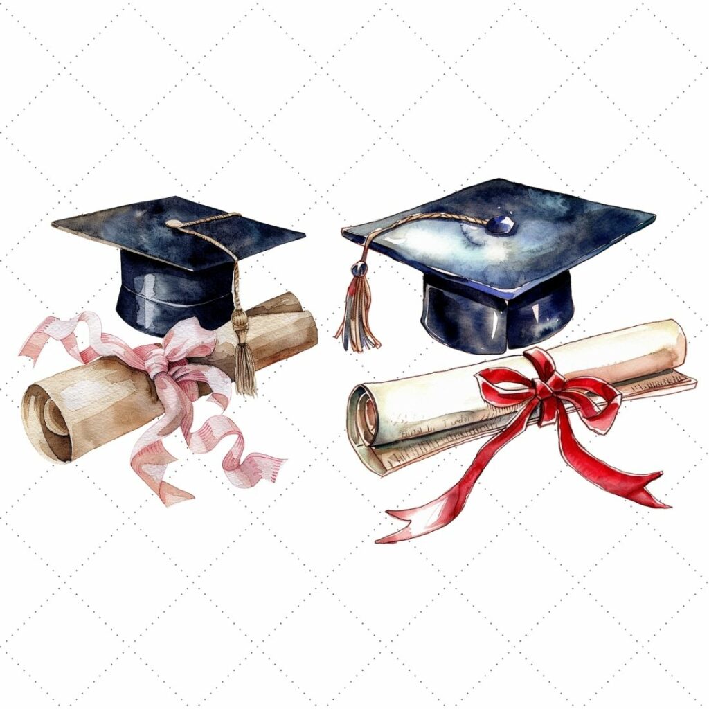 Watercolor Graduation Cap Clipart Bundle - MasterBundles