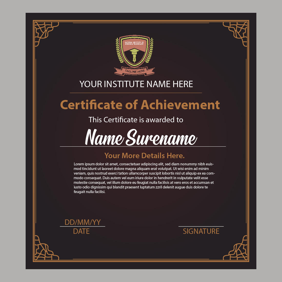 School, academy or any educational institute certificate template design cover image.