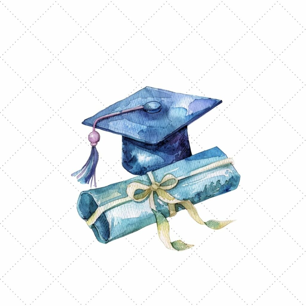 Watercolor graduation cap and diploma Clipart Bundle, diploma clipart ...