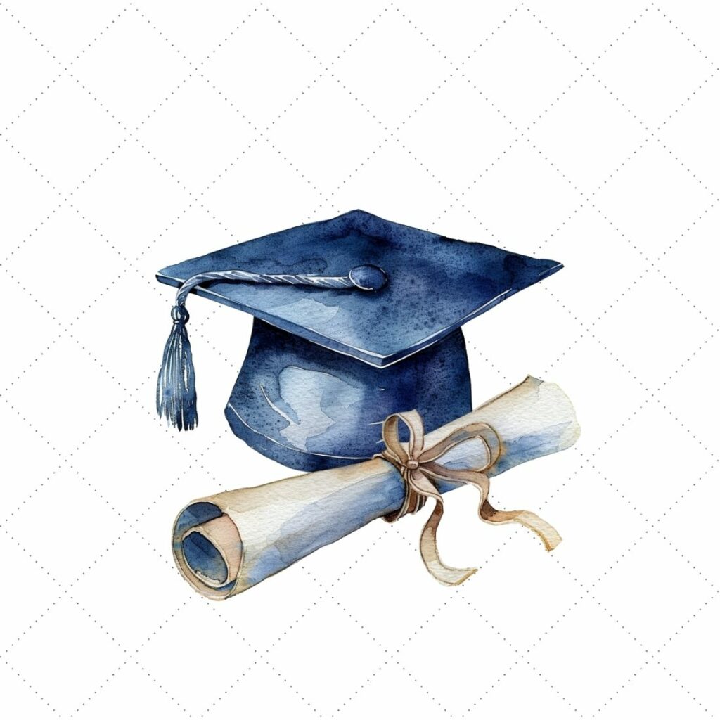 Watercolor Graduation Cap and Diploma Clipart Bundle, Watercolor ...