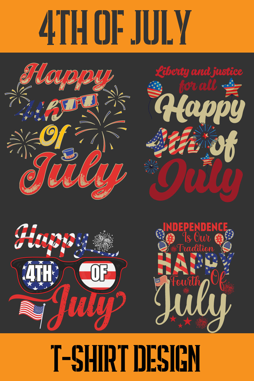 Happy independence day t-shirt design pinterest preview image.