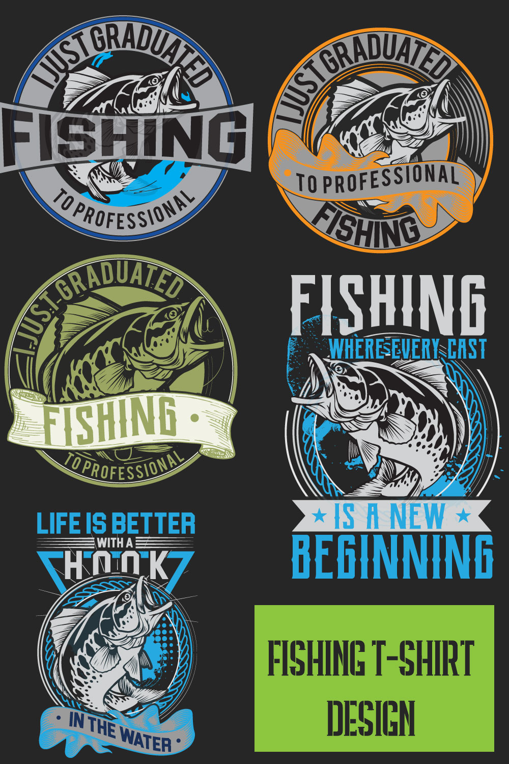 Fishing t-shirt design bundle pinterest preview image.