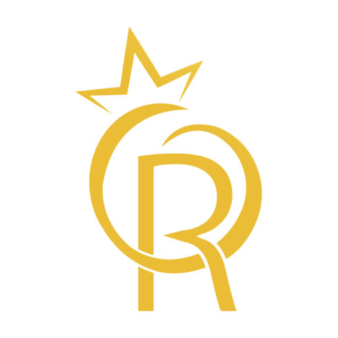 Luxury R crown logo design R letters logo design vector arts R logo golden color icon cover image.