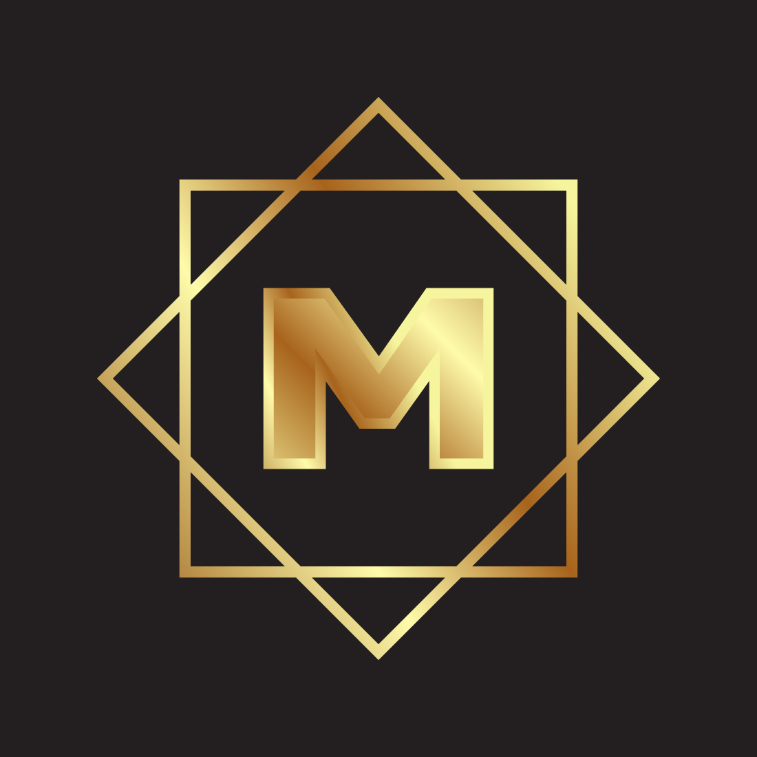 Luxury M letters logo design vector images M logo golden color ang black background logo preview image.