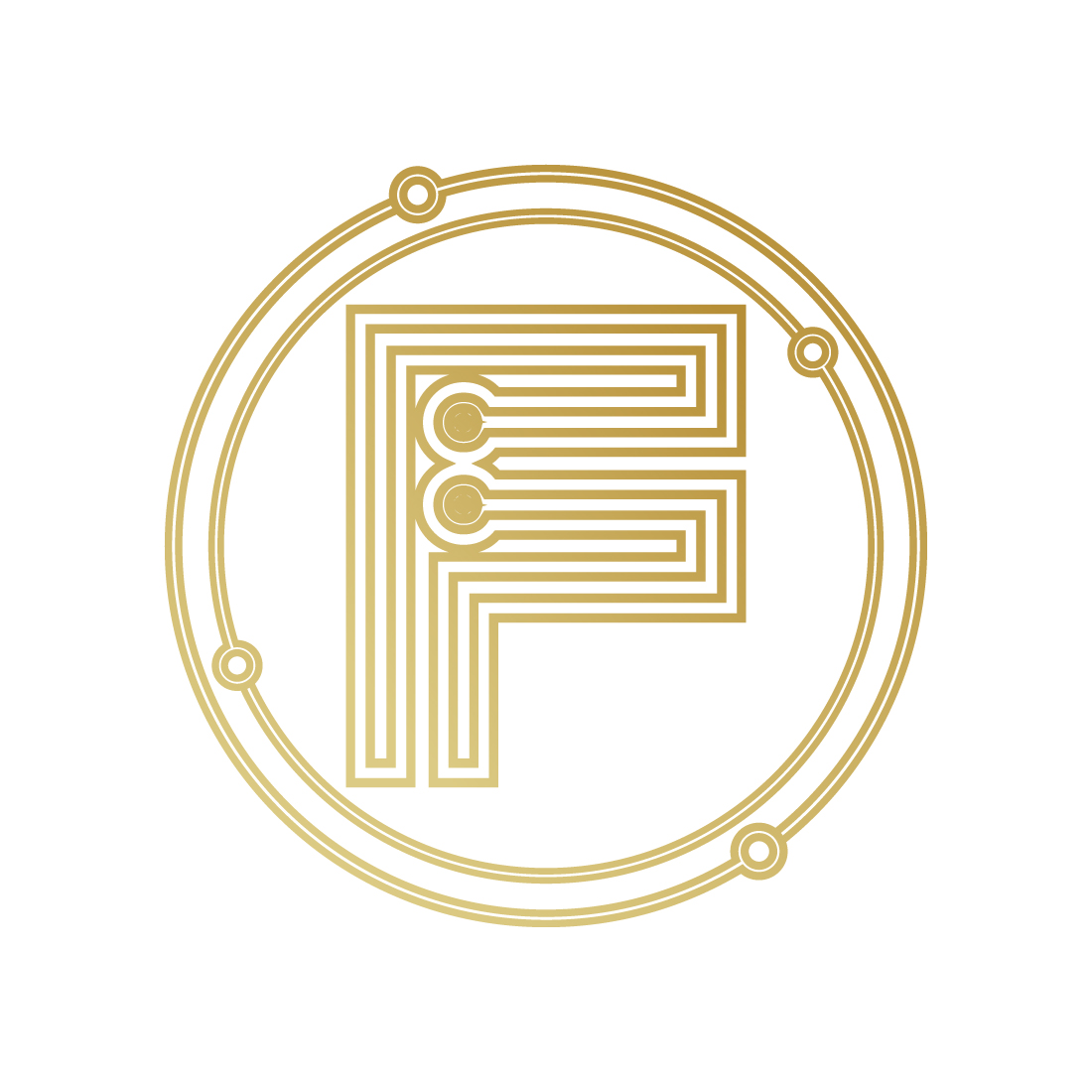 Initials F letters logo design vector images F technology logo design F logo golden color circle icon design preview image.