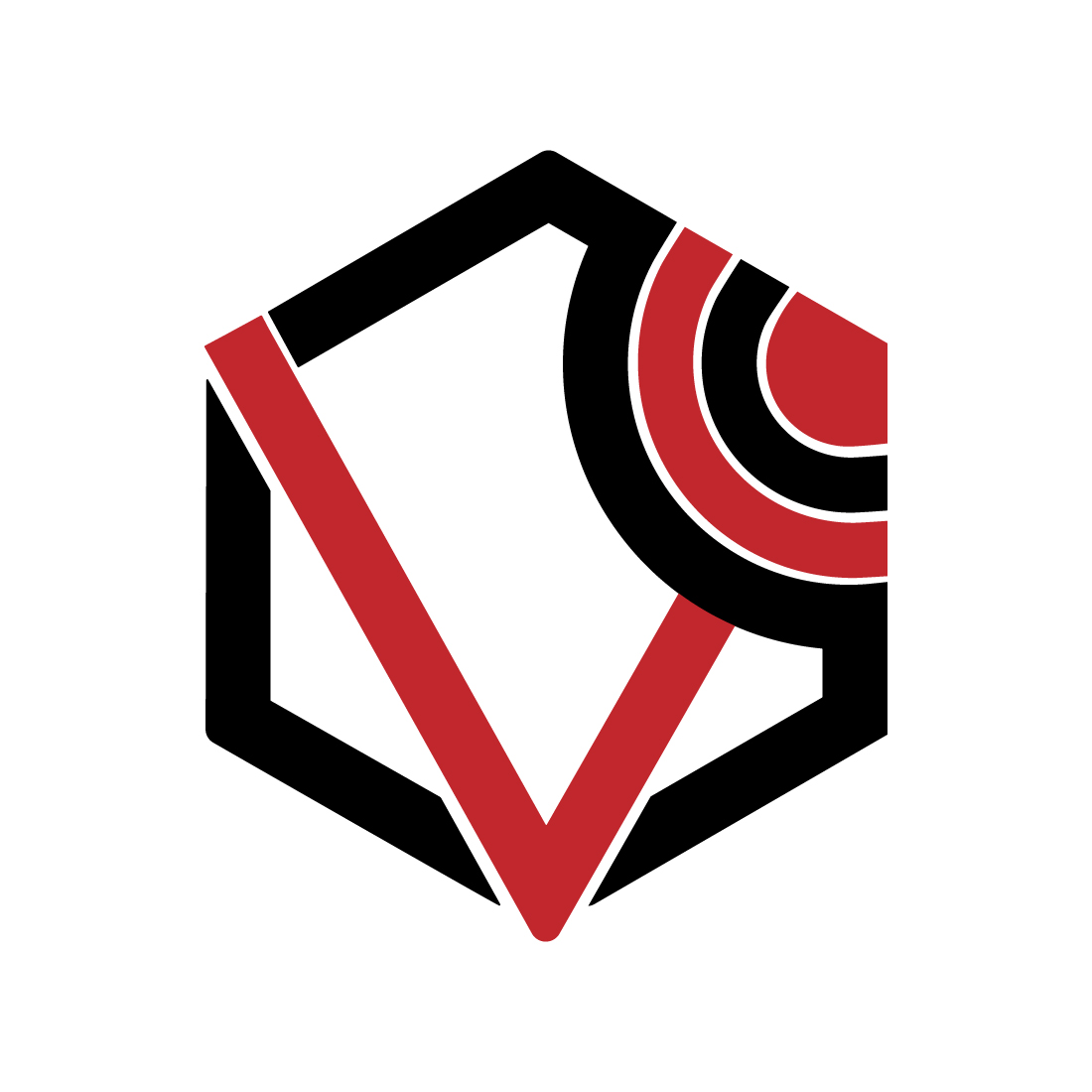 Initials V letters logo vector images V logo design red and black color polygon design preview image.
