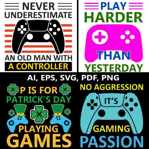 4 Gaming T Shirt Design Bundles cover image.