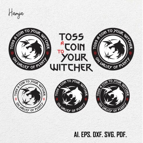 Witcher svg Bundle Pack , Geralt of Rivia svg, White wolf svg, Witcher Logo medallion svg, Silhouette SVG Cricut, dxf, png, jpg cover image.