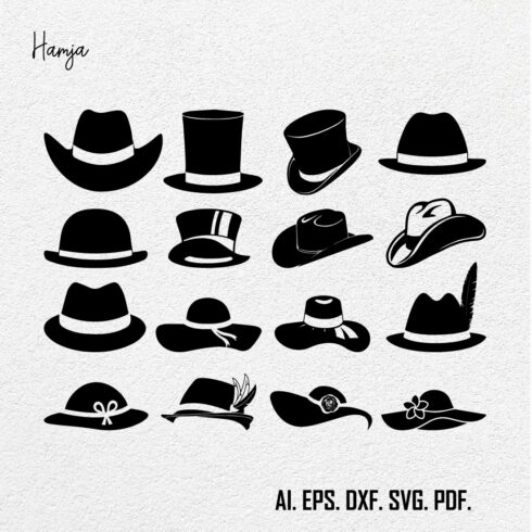 Hat Svg Bundle, Hat Clipart, Beanie Svg, Hat Png, Hat Vector, Baseball Cap Svg, Top Hat Svg, Cowboy Hat Svg, Sun Hat Svg, Cloche Hat Svg cover image.
