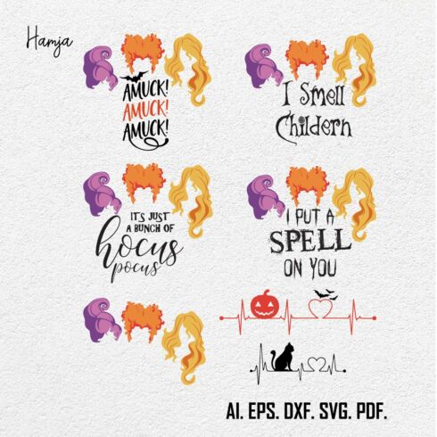 Sistaaas SVG, Hocus Pocus SVG, Halloween Witches Shirt Design, Sanderson Sisters Cut Files, Witch Hair, Digital Cut Files svg dxf png jpg cover image.