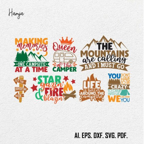 Camping SVG, Camping QUOTES Bundle, Camp Clipart, Camping Graphic, Camper SVG, Adventure Clipart, Line art, Explore the World cover image.