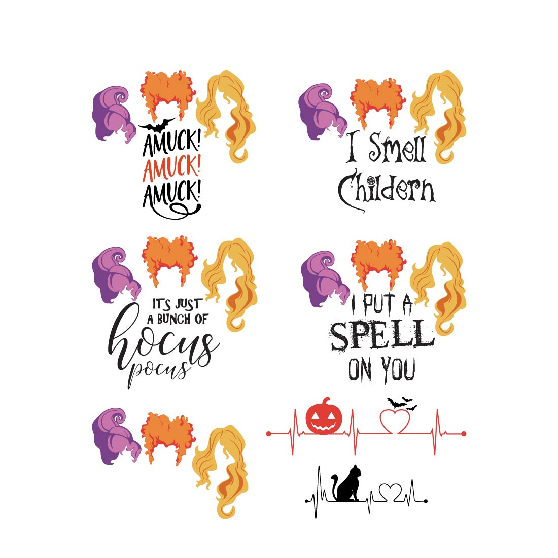Sistaaas SVG, Hocus Pocus SVG, Halloween Witches Shirt Design, Sanderson Sisters Cut Files, Witch Hair, Digital Cut Files svg dxf png jpg preview image.