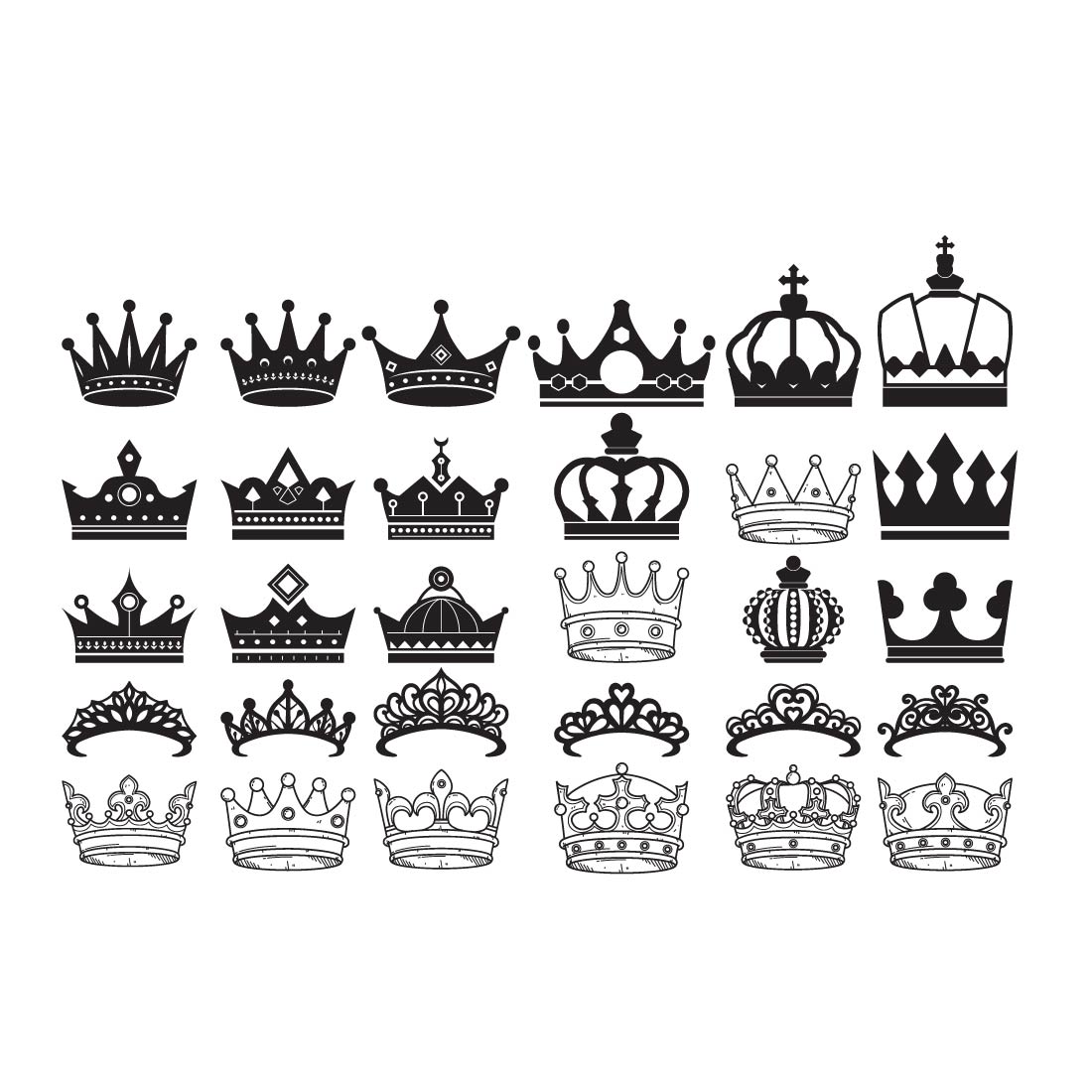 Royal Crown SVG File, King Crown SVG, Queen Crown SVG, Princess Tiara Svg, For Silhouette Png, Dxf, Cut files for cricut, instant download preview image.