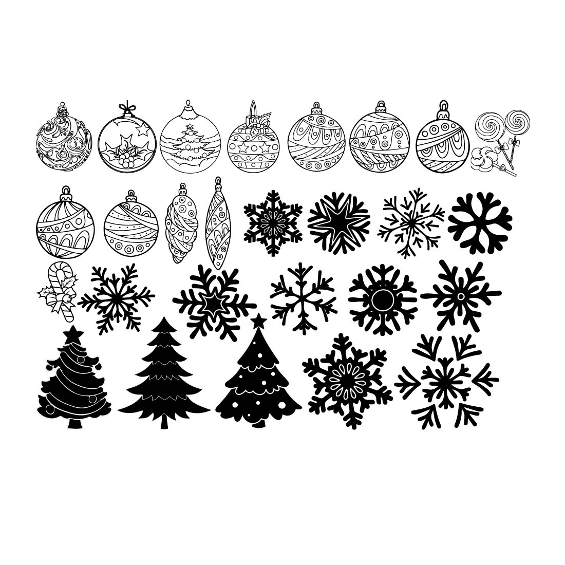 Christmas Ball Svg Bundle,Christmas Ornament svg,Christmas decorations clipart vector svg dxf stencil cut file silhouette ,Christmas design preview image.