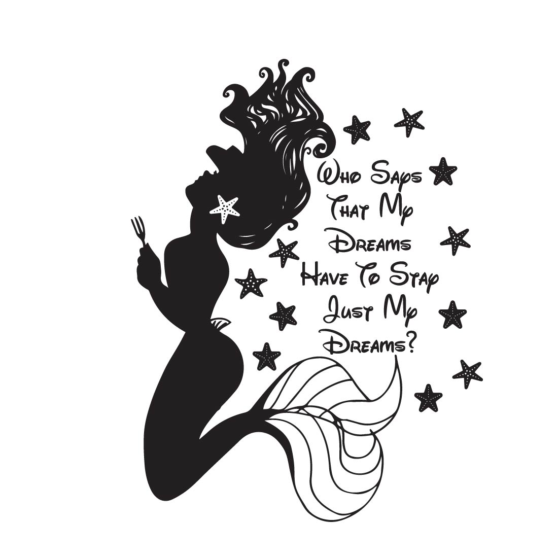 Mermaid Quotes Typography vector design preview image.