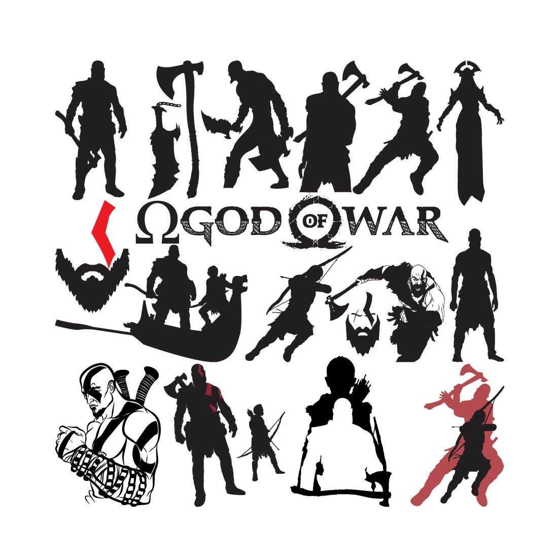 God Of War Vector Set, God of War SVG, Kratos SVG, Cricut Cut File, Digital Download preview image.