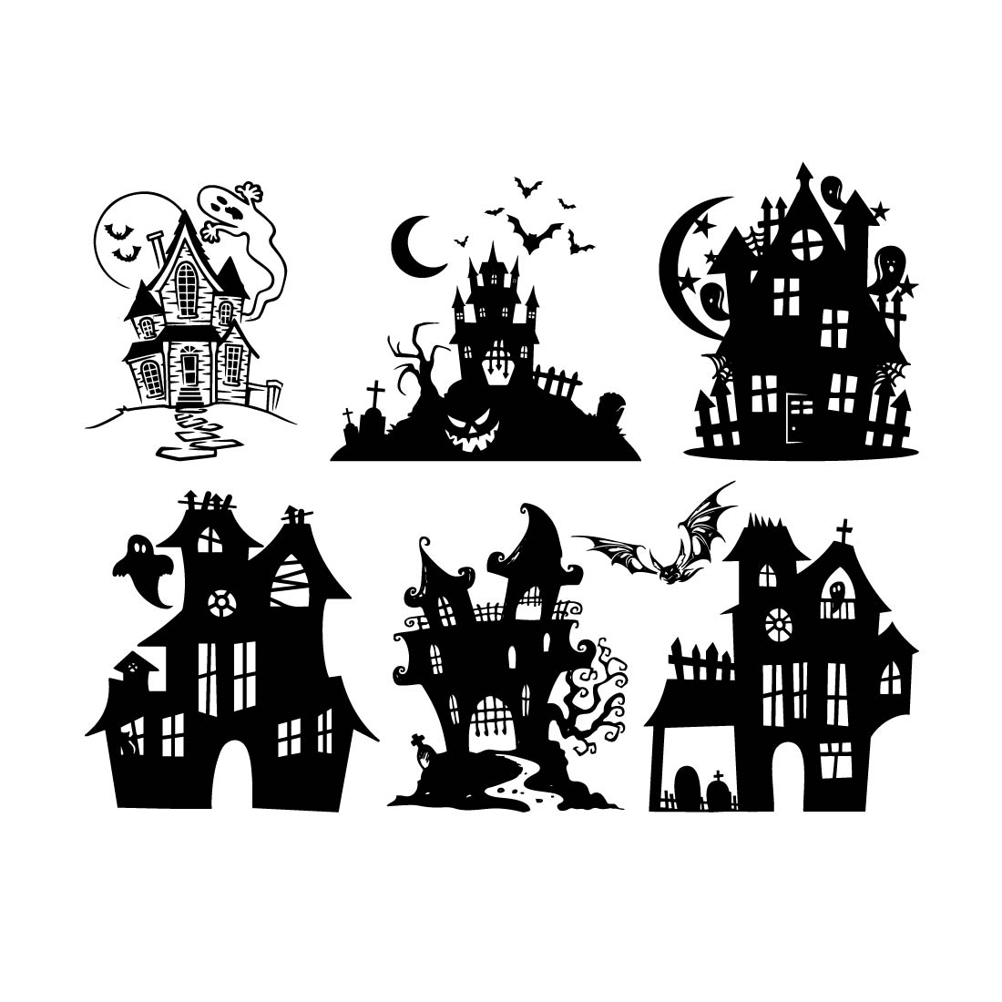Haunted house svg, Haunted house clipart, Haunted house silhouette, Halloween Bundle Svg, Haunted House Svg Bundle ,Spooky house svg, preview image.