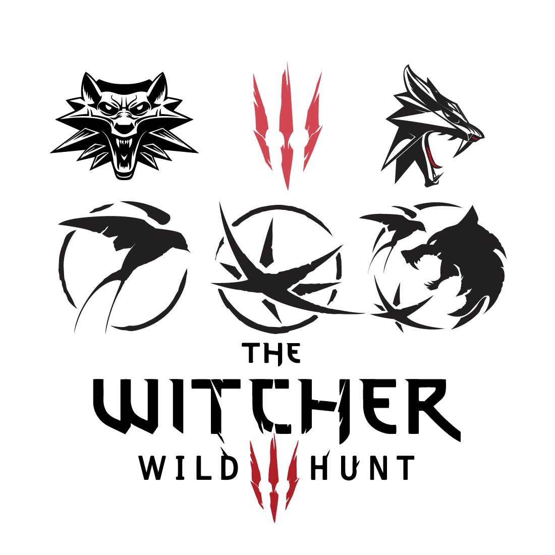 Witcher svg Bundle Pack , Geralt of Rivia svg, White wolf svg, Witcher Logo medallion svg, Silhouette SVG Cricut, dxf, png, jpg preview image.