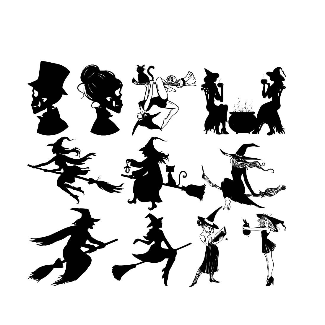 Witch Bundle Svg, Halloween Svg, Halloween Witch Svg, Witch Clipart, Witch Cricut, Witch Silhouette, Witch Vector, Halloween Clipart preview image.