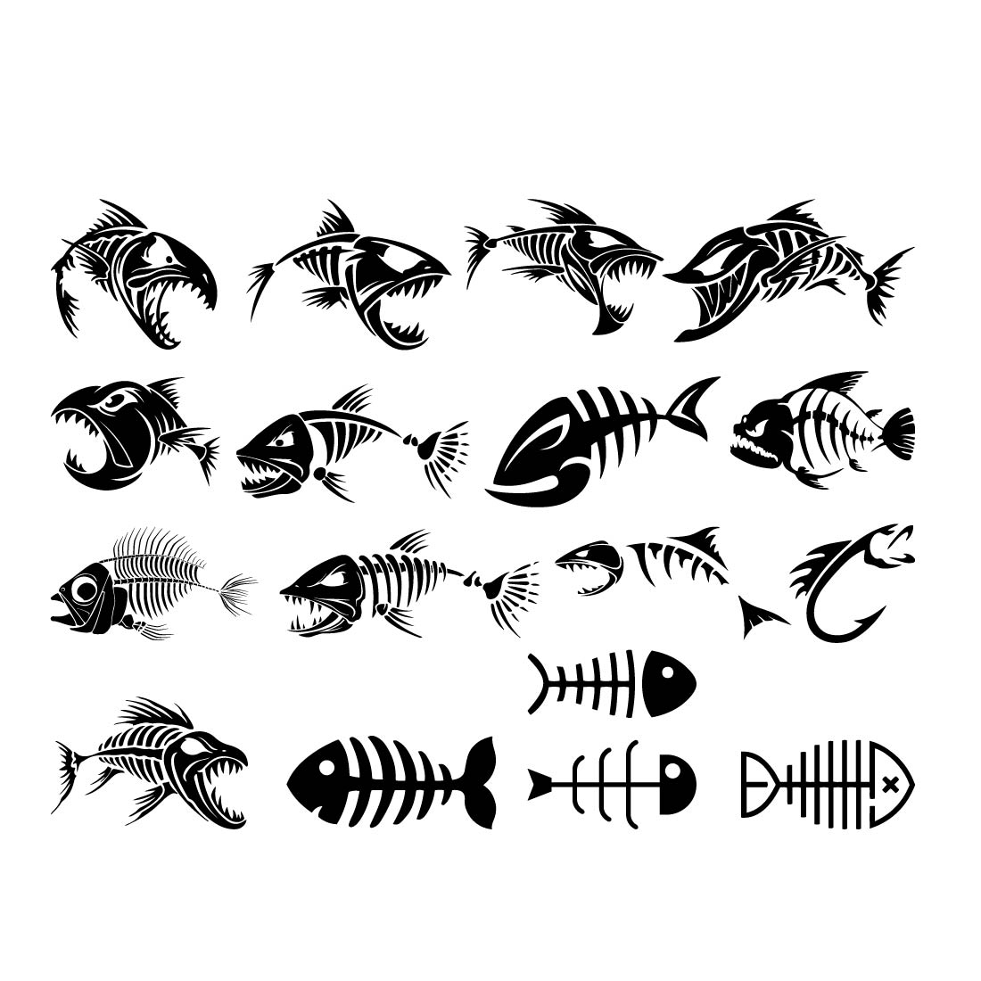 Fish Bones SVG Bundle, Dead Fish Bone Clipart, Pike Skeleton Silhouette, Fish Skull Digital Shirt Design, Instant Download, Cricut File SVG preview image.