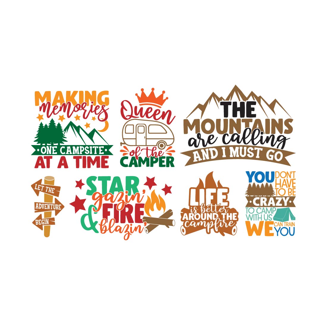 Camping SVG, Camping QUOTES Bundle, Camp Clipart, Camping Graphic, Camper SVG, Adventure Clipart, Line art, Explore the World preview image.